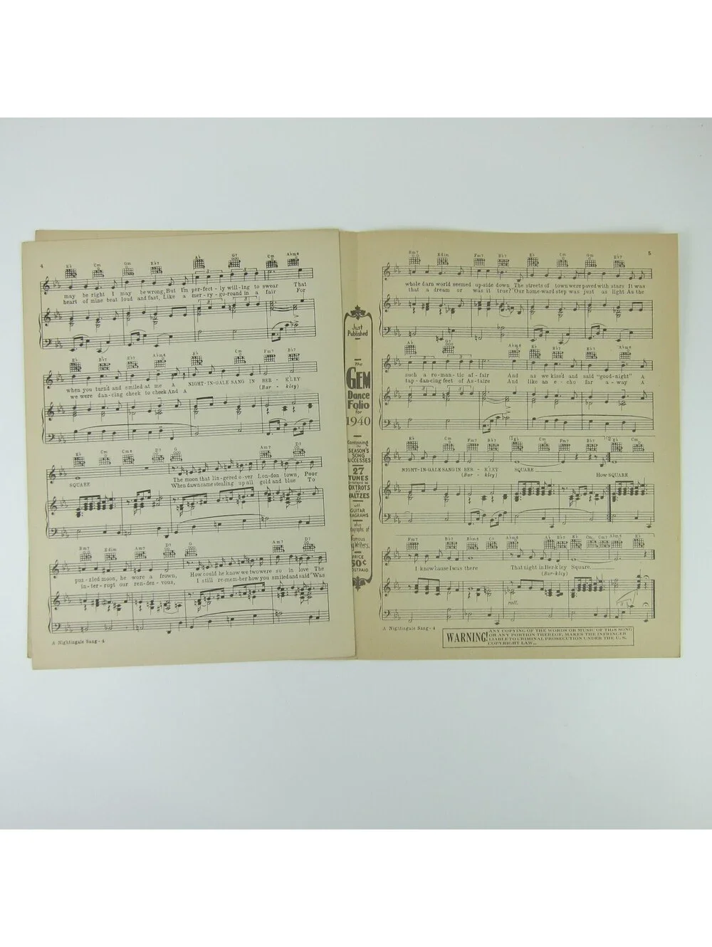 Sheet Music A Nightingale Sang In Berkeley Square Kate Smith Vintage 1940